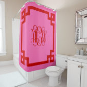 Heet Roze Rood Wijnstok Script Monogram Griekse Sl Douchegordijn (In situ)