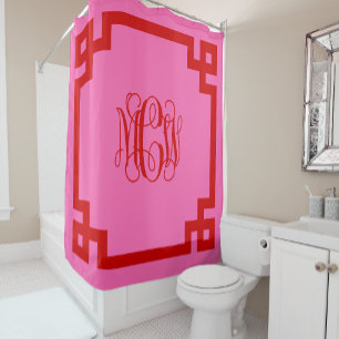 Heet Roze Rood Wijnstok Script Monogram Griekse Sl Douchegordijn