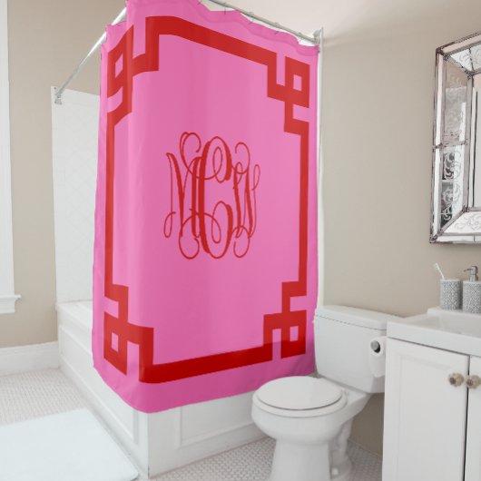 Heet Roze Rood Wijnstok Script Monogram Griekse Sl Douchegordijn