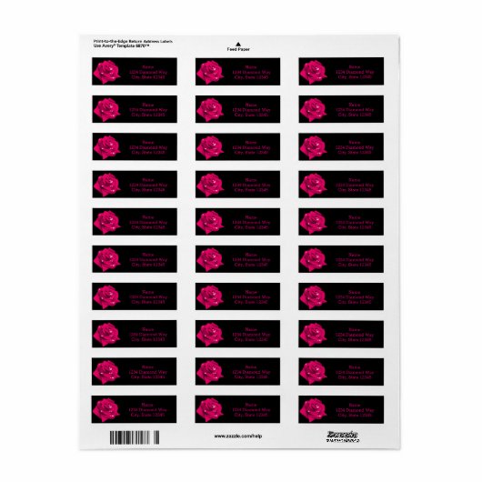 Heet Roze Roos op Zwarte Adresetiketten Etiket (Full Sheet)