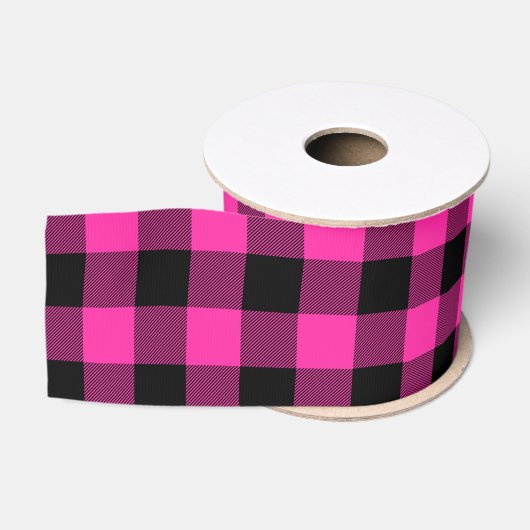 Heet roze roze en zwarte Buffalo ruitjespatroon Grosgrain Lint (Spoel)