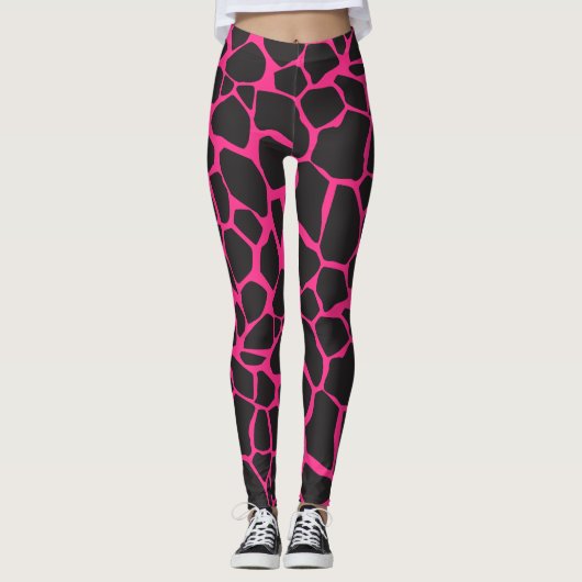 Heet Roze Safari Giraffe Print Leggings (Voorkant)