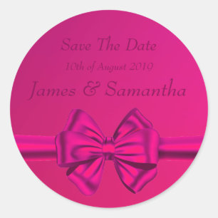 Heet Roze Satijnen Lint - Save The Date Ronde Sticker