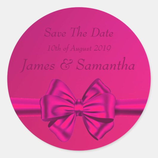 Heet Roze Satijnen Lint - Save The Date Ronde Sticker (Voorkant)