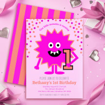 Heet roze schattig klein monster 1e verjaardag mei