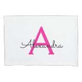Heet Roze Script Girly Monogram Naam Kussensloop (Voorkant)