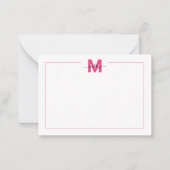 Heet Roze Script Minimalistische Monogram Notitiekaartje (Voorkant)