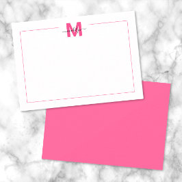 Heet Roze Script Minimalistische Monogram Notitiekaartje