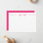 Heet Roze Script Naam Monogram Notitiekaartje (Voorkant / Achterkant in situ)