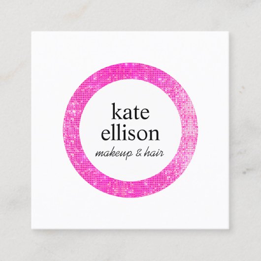 Heet Roze Sequin Cosmetoloog Schoonheidssalon Wit Vierkante Visitekaartje (Voorkant)