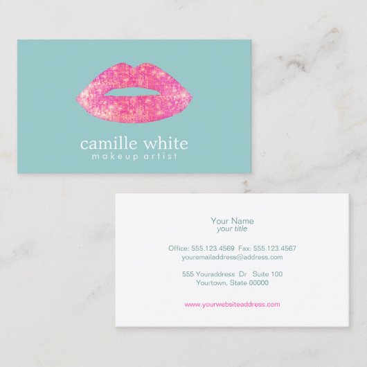 Heet Roze Sequin Lips Beauty Salon Schattig Blauwg Visitekaartje (Voorkant / Achterkant)