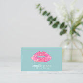 Heet Roze Sequin Lips Beauty Salon Schattig Blauwg Visitekaartje (Staand voorkant)