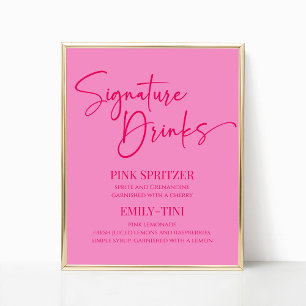 Heet Roze Signature Drinken Party Sign Poster
