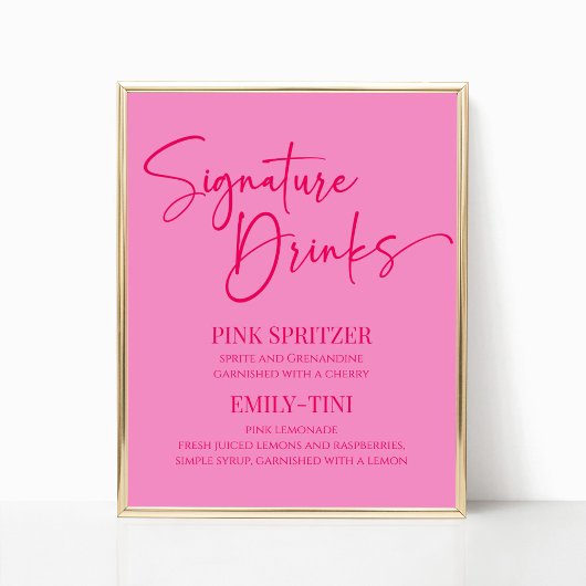 Heet Roze Signature Drinken Party Sign Poster