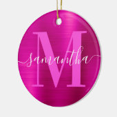 Heet Roze Signature Monogram Folie Foto Keramisch Ornament (Links)