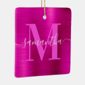 Heet Roze Signature Monogram Folie Foto Keramisch Ornament (Rechts)