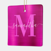 Heet Roze Signature Monogram Folie Foto Keramisch Ornament (Links)