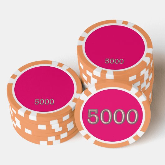 Heet Roze sinaasappel 5000 gestreepte pookspaander Poker Chips (Opstapeling)
