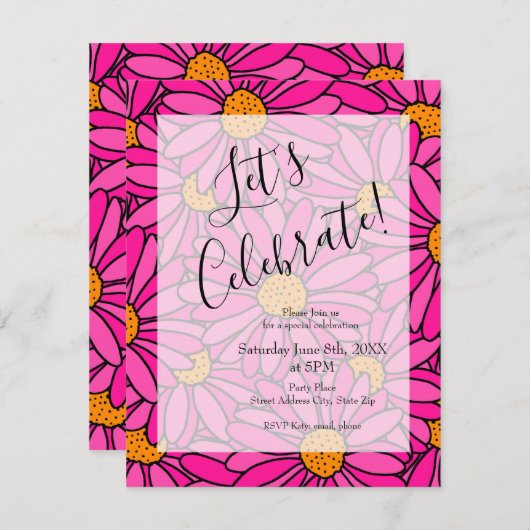 Heet Roze Sinaasappel Abstract Daisy Pattern Kaart (Voorkant / Achterkant)