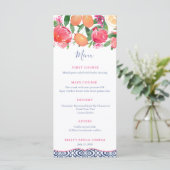 Heet Roze & Sinaasappel Bloemen Blauw Tegels Vrijg Menu (Staand voorkant)