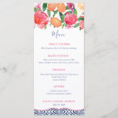 Heet Roze & Sinaasappel Bloemen Blauw Tegels Vrijg Menu (Voorkant)