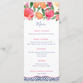Heet Roze & Sinaasappel Bloemen Blauw Tegels Vrijg Menu
