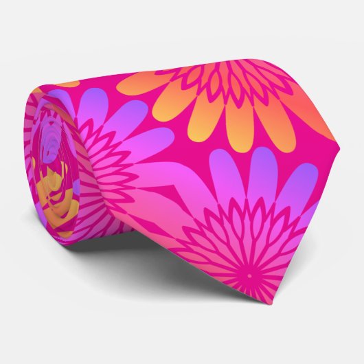 Heet Roze Sinaasappel Bloemen Retro Patronen Moder Stropdas (Opgerold)
