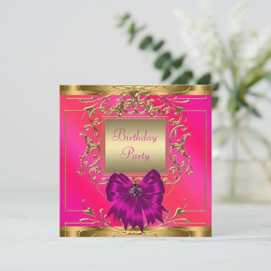 Heet Roze, Sinaasappel en Goud Verjaardagsfeest Kaart (Staand voorkant)