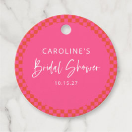 Heet Roze Sinaasappel Retro Checkerboard Vrijgezel Bedankjes Labels