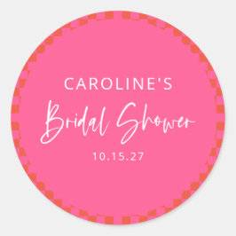 Heet Roze Sinaasappel Retro Checkerboard Vrijgezel Ronde Sticker