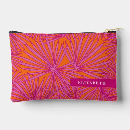 Heet Roze Sinaasappel Tropisch Palmblad Gepersonal Etui (Achterkant)