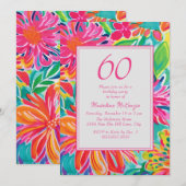 Heet Roze Sinaasappel Waterverf Bloemen 60ste Verj Kaart (Voorkant / Achterkant)