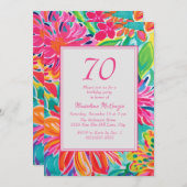 Heet Roze Sinaasappel Waterverf Bloemen 70ste Verj Kaart (Voorkant / Achterkant)