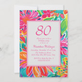 Heet Roze Sinaasappel Waterverf Bloemen 80ste Verj Kaart (Voorkant)