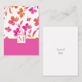 Heet Roze Sinaasappel Waterverf Bloemstelen Notitiekaartje (Voorkant / Achterkant)