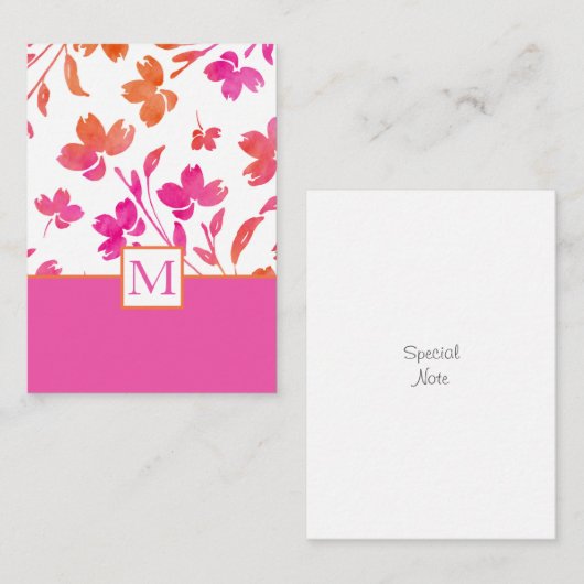 Heet Roze Sinaasappel Waterverf Bloemstelen Notitiekaartje (Voorkant / Achterkant)