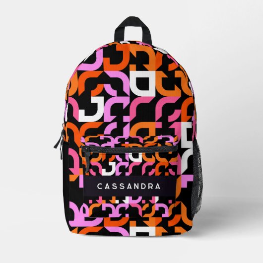 Heet Roze Sinaasappel Zwart Mideeuw Kunstpatroon Bedrukte Rugzak (Voorkant)