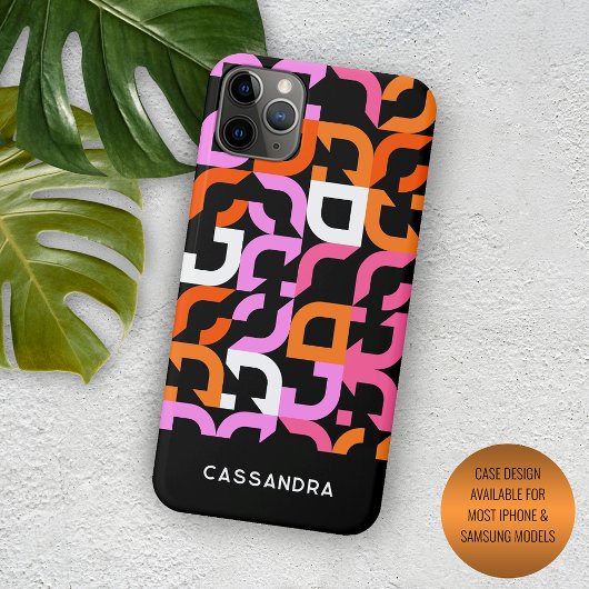Heet Roze Sinaasappel Zwart Mideeuw Kunstpatroon Case-Mate iPhone Case