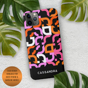 Heet Roze Sinaasappel Zwart Mideeuw Kunstpatroon iPhone 15 Pro Max Case