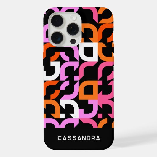 Heet Roze Sinaasappel Zwart Mideeuw Kunstpatroon iPhone Hoesje (Achterkant)