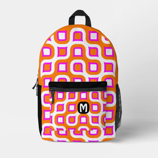 Heet Roze Sinaasappel Zwart Wit Mideeuw Kunstpatro Bedrukte Rugzak (Voorkant)