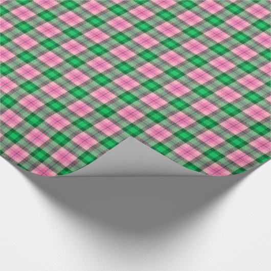 Heet Roze Smaragd Bos Groen Plaid Tartan Cadeaupapier (Hoek)