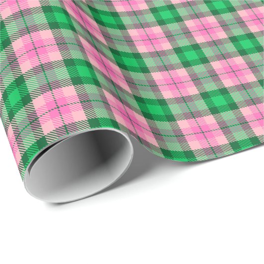 Heet Roze Smaragd Bos Groen Plaid Tartan Cadeaupapier (Rol Hoek)