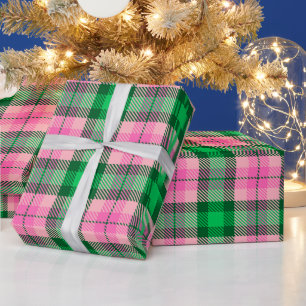 Heet Roze Smaragd Bos Groen XL geruite Tartan Cadeaupapier