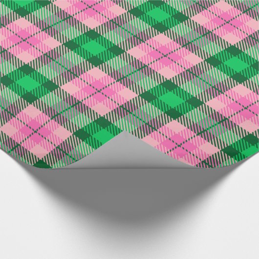 Heet Roze Smaragd Bos Groen XL geruite Tartan Cadeaupapier (Hoek)