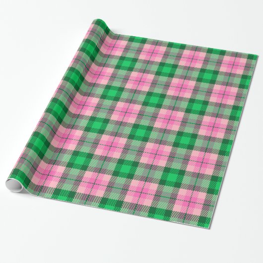 Heet Roze Smaragd Bos Groen XL geruite Tartan Cadeaupapier (Uitgerold)