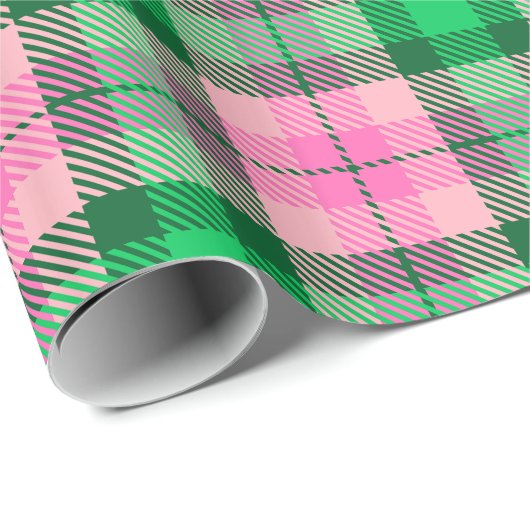 Heet Roze Smaragd Bos Groen XL geruite Tartan Cadeaupapier (Rol Hoek)