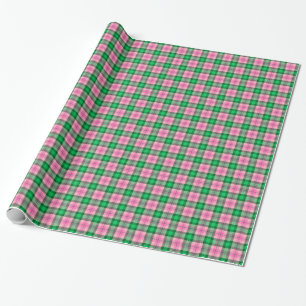Heet Roze Smaragdgroen Bosgroen Geruit Tartan Cadeaupapier