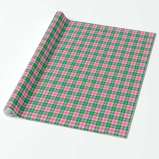 Heet Roze Smaragdgroene Bosgroene Geruite Tartan Cadeaupapier (Uitgerold)