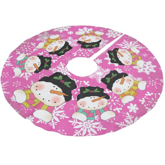 Heet roze Snowflakes en Snowmen Holiday Tree Skirt Kerstboom Rok (Gekanteld)